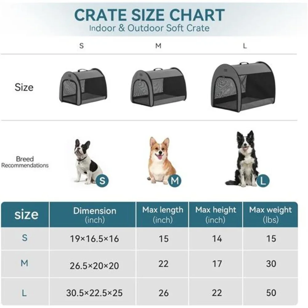 Portable Dog Crate,Arch Design Escape Proof Collapsible Soft Sided Dog Crate Dog
